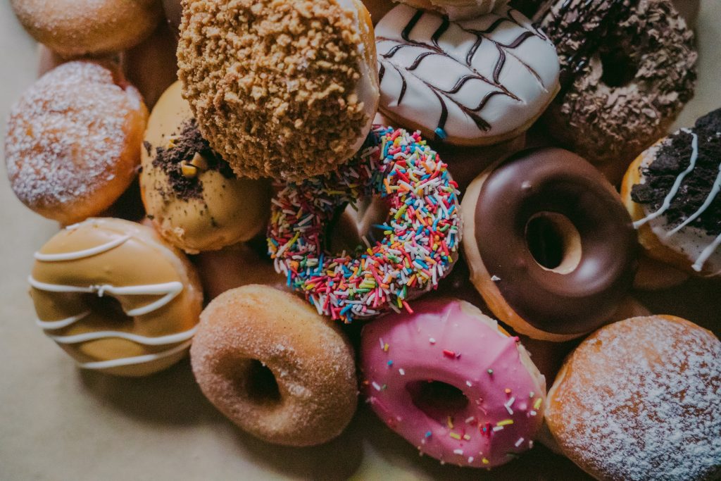assorted flavor donuts, full of sugar, bad for influenza