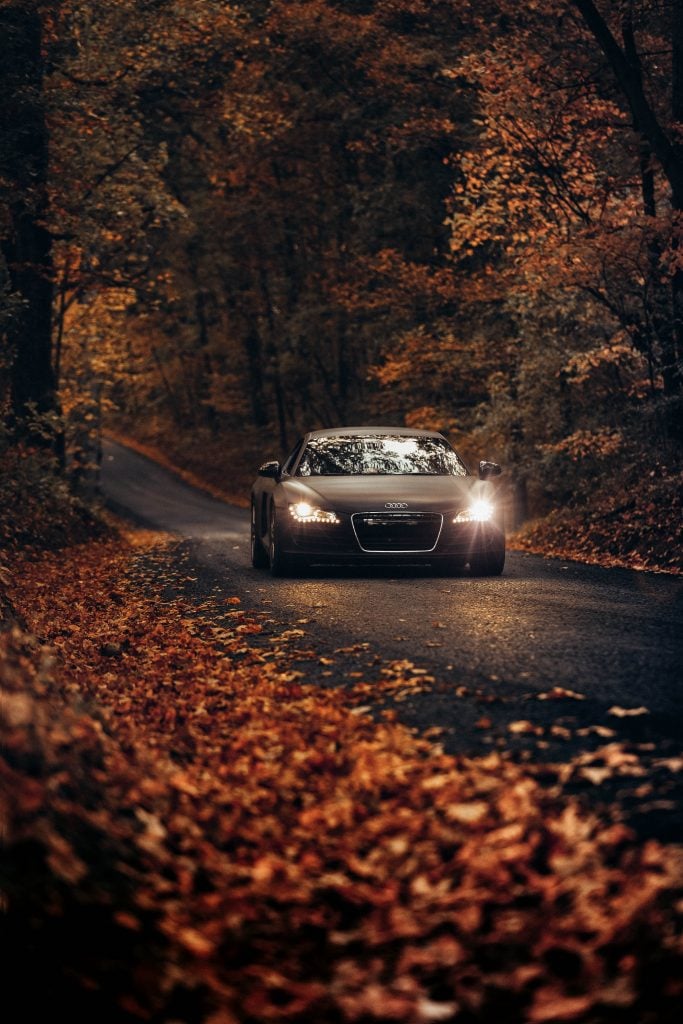 sports car, unconstrained by a caravan, powers forth!