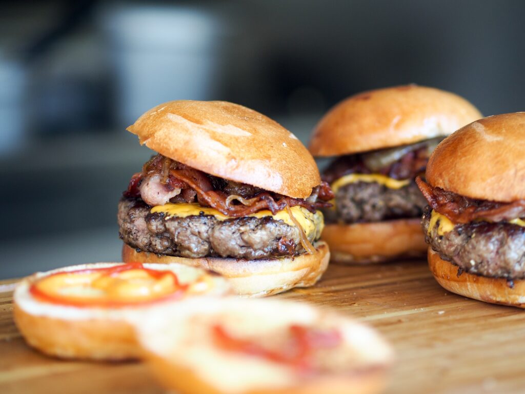 low-angle of burgers - NOT really good nutrition