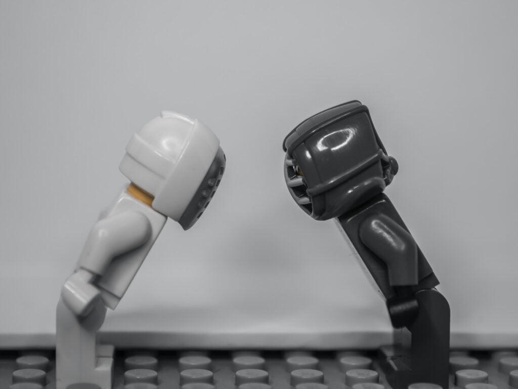 black and white robot toy: considering war and peace perhaps!