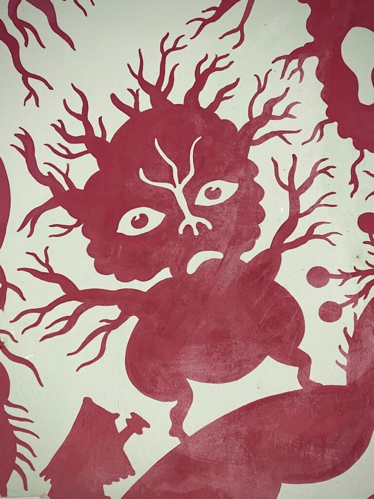 red and white floral painting: war and peace, yin and yang?